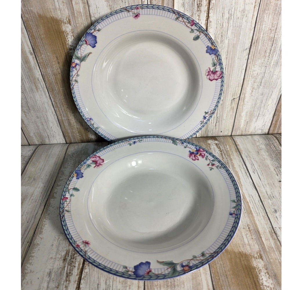 Oneida Blue Lattice Fine Porcelain Soup Bowls‎ Set of 2 Freezer Oven Dishwasher